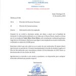 Oficio firmado por Recursos Humanos DGM, desmintiendo publicación del Nuevo Diario y aclarando que la persona mencionada ya no pertenece a la institución.